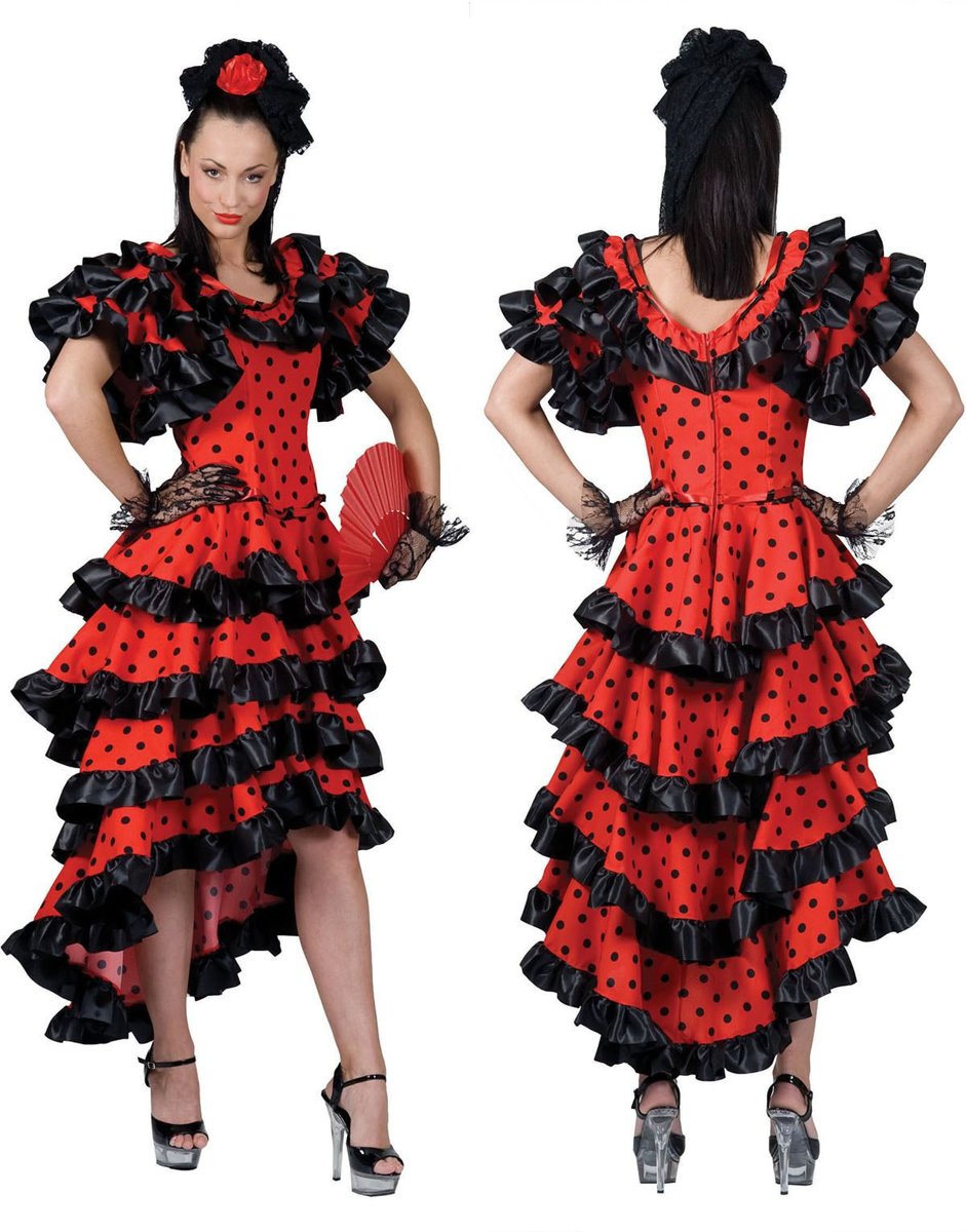 Spaans & Mexicaans Kostuum | Zwaaiende Rokken Flamenco | Vrouw | Maat 40-42 | Carnaval kostuum | Verkleedkleding